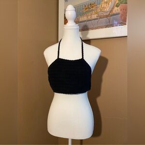Crochet Black Halter Top | Coachella Crop Top | Small